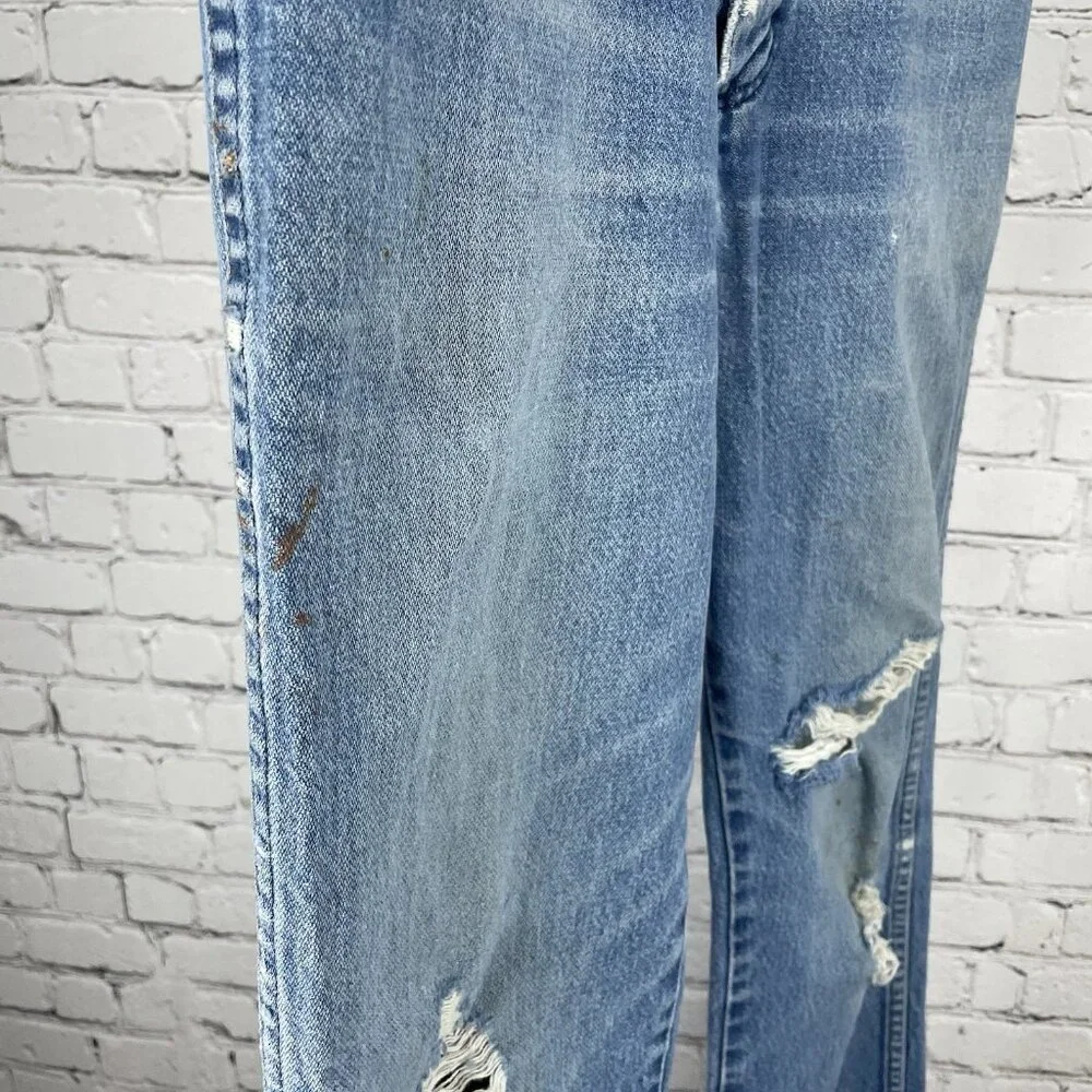 VTG Wrangler Blue Denim Ripped Distressed Straight Leg Jeans USA Size 32 (30x29)